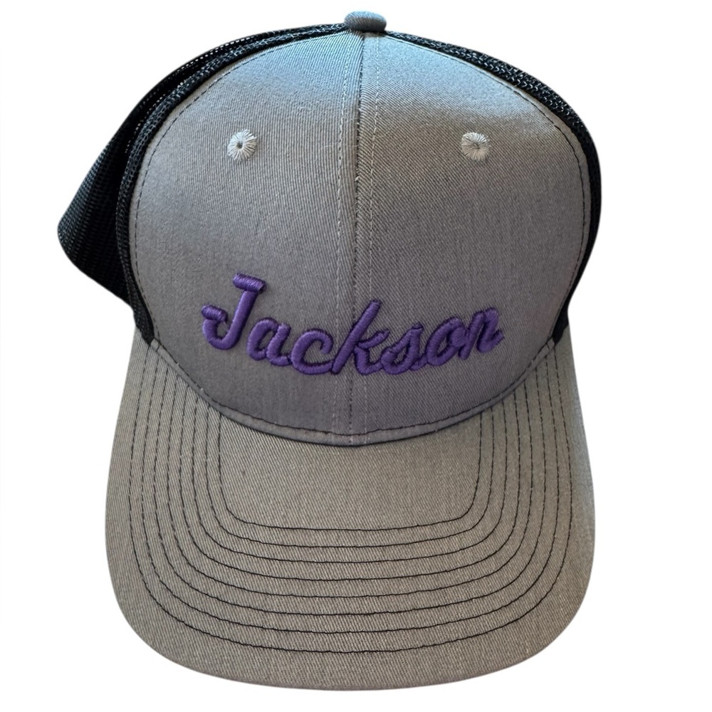 Jackson Gray & Black Trucker Hat with Purple Embroidery